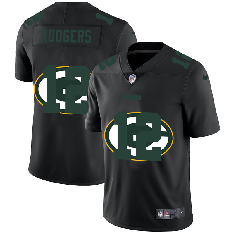 Men's Green Bay Packers #12 Aaron Rodgers Black Shadow Logo Limited Stitched Jersey